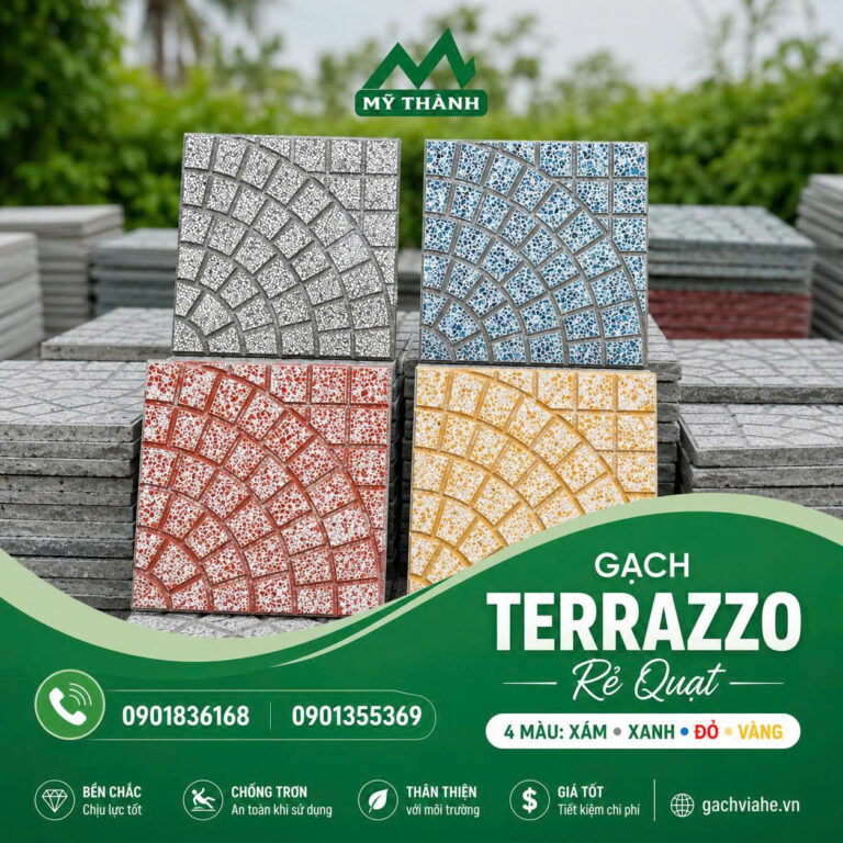 Gạch terrazzo rẻ quạt 4 màu lát vỉa hè