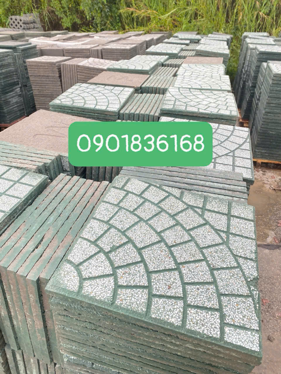 Gạch terrazzo rẻ quạt màu xanh