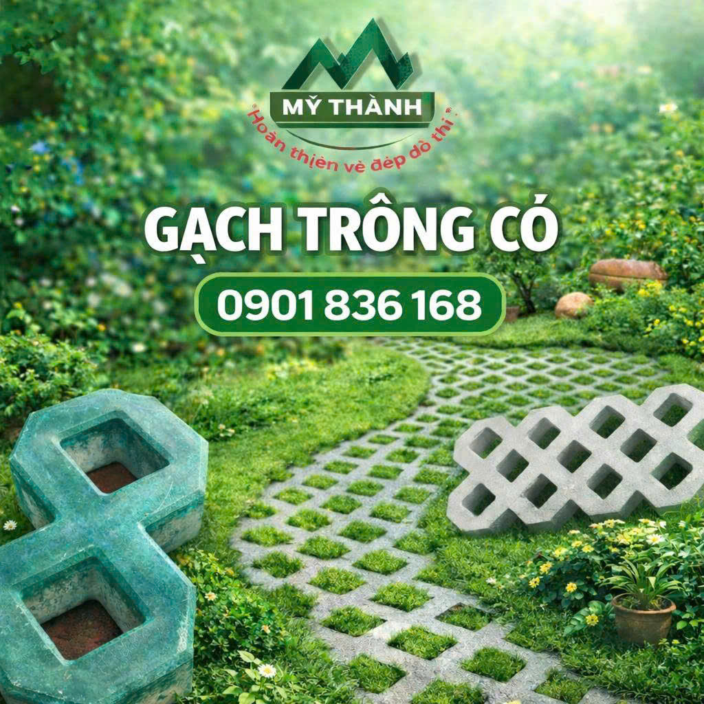 Sân vườn lát gạch trồng cỏ bê tông tạo không gian xanh hiện đại