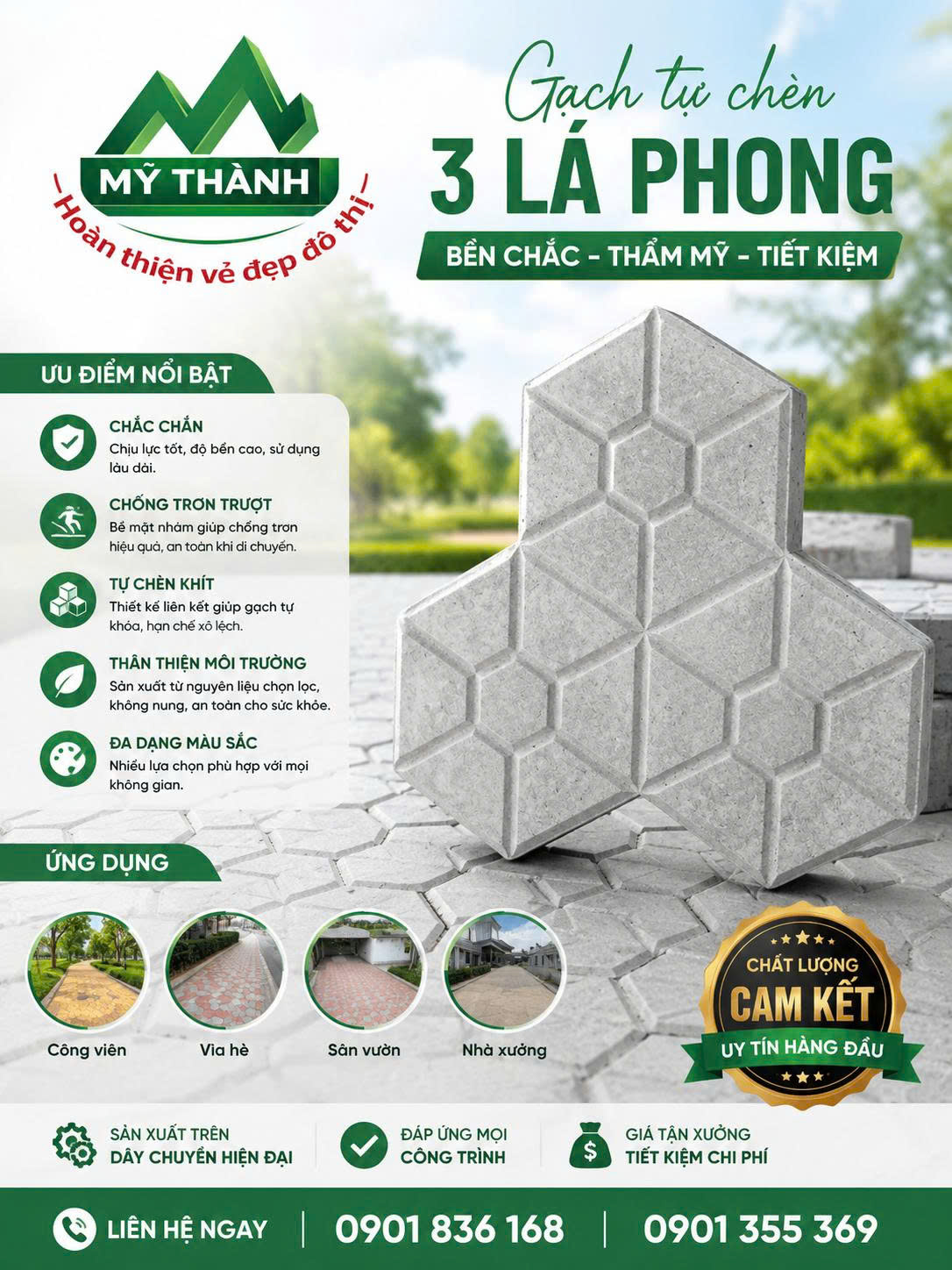GẠCH 3 LÁ PHONG BÊ TÔNG