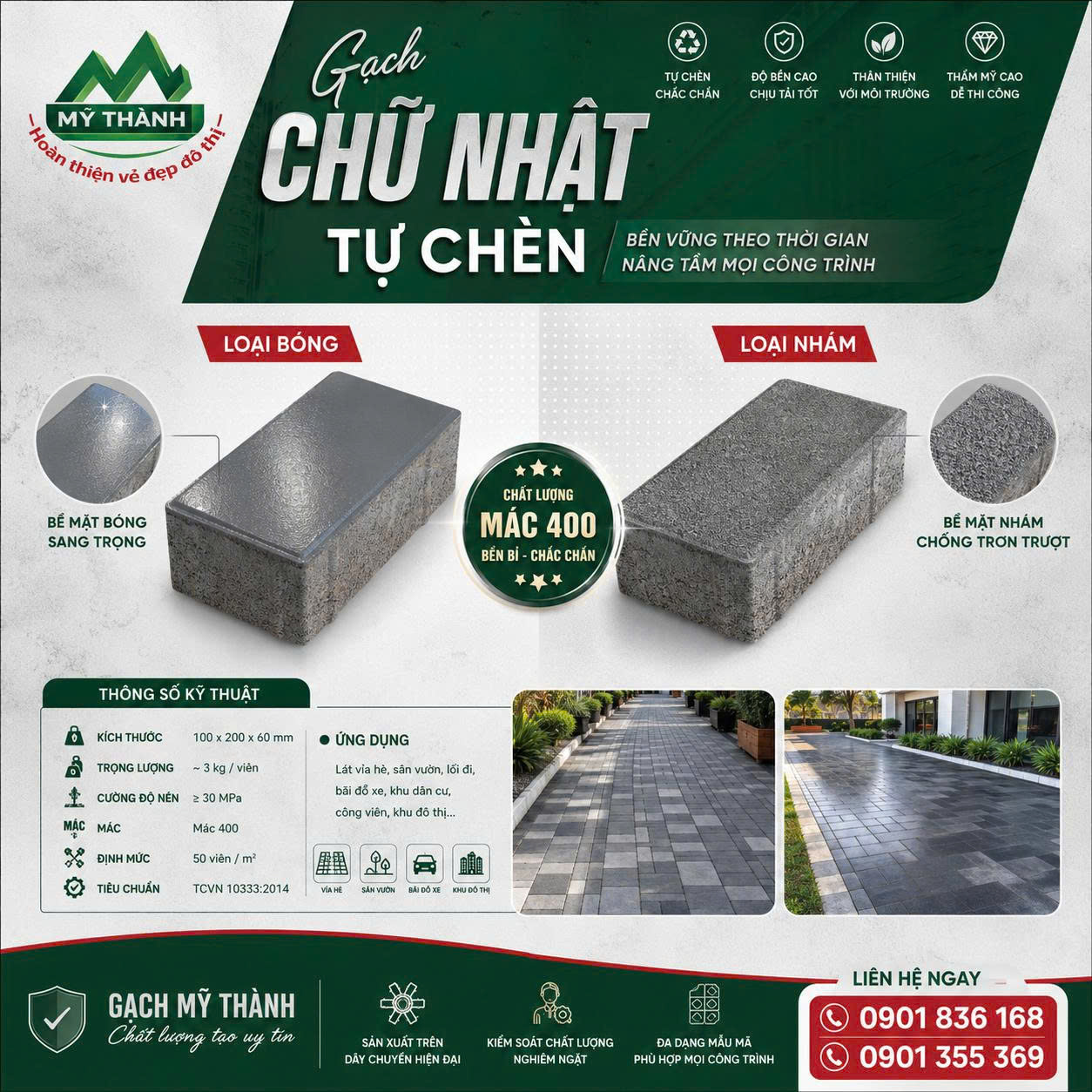LÁT GẠCH CHỮ NHẬT VIẢ HÈ