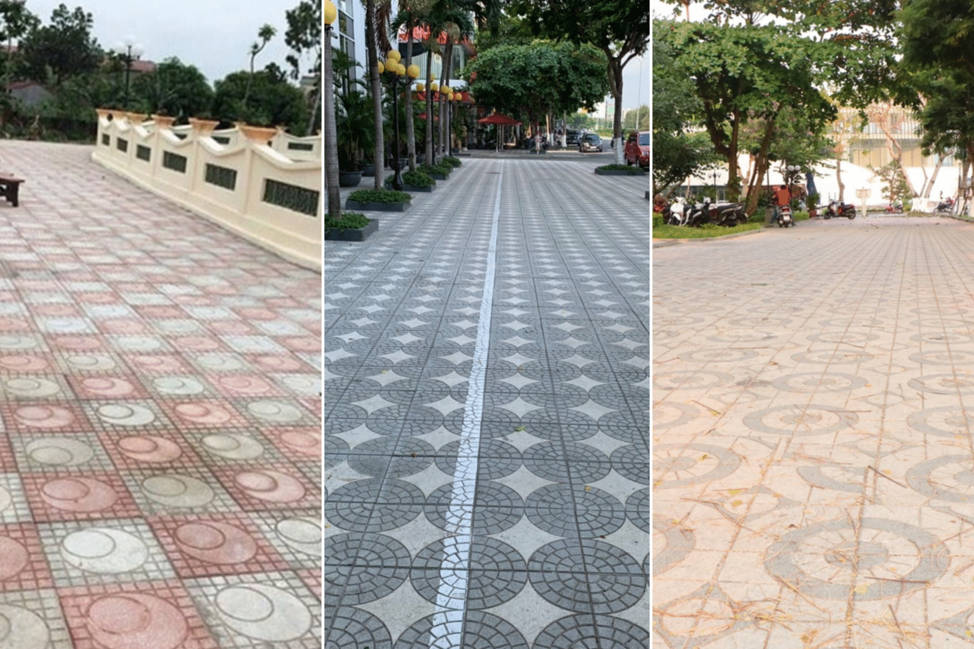 Gạch terrazzo đa màu lát vỉa hè thực tế