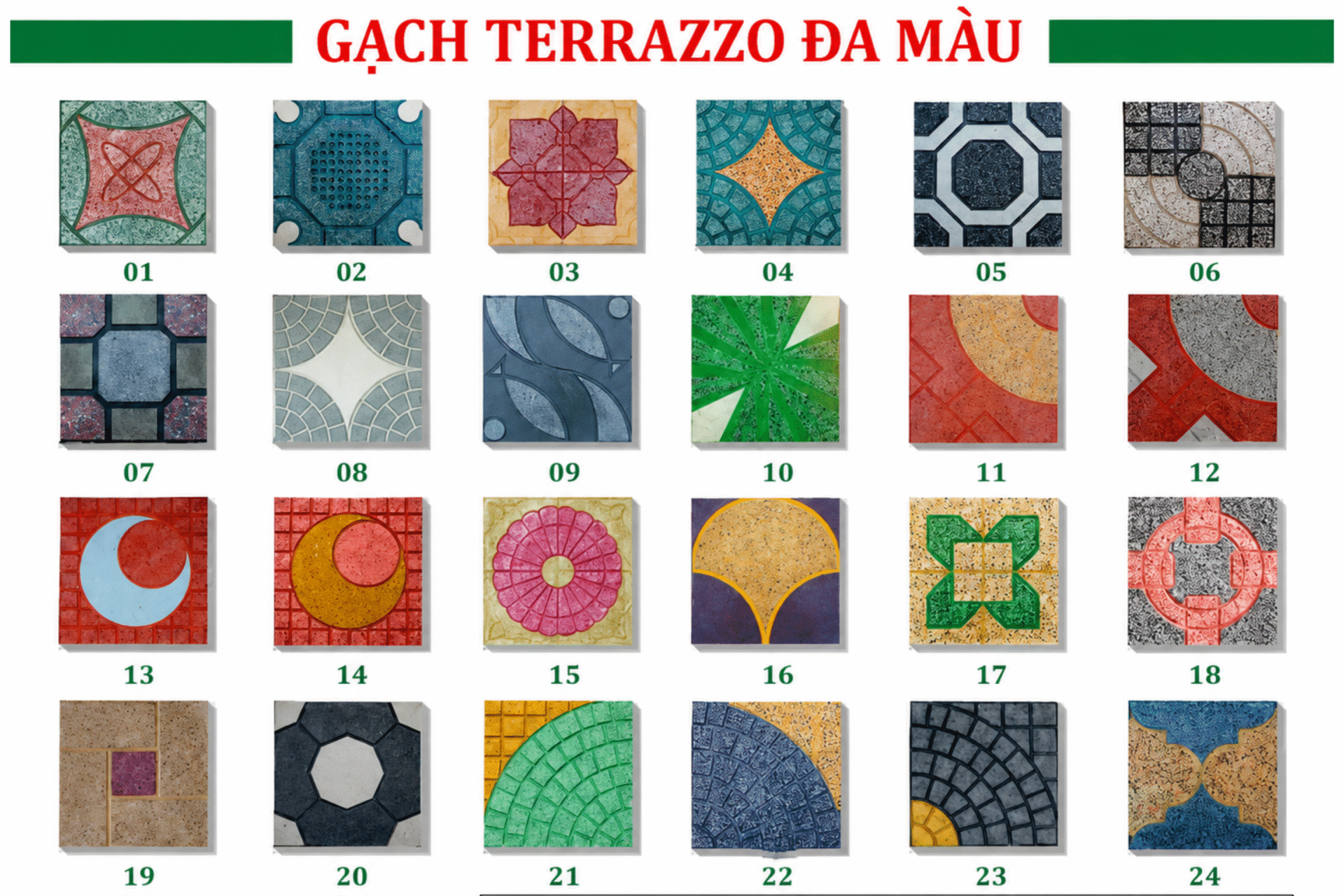 24 mẫu gạch terrazzo đa màu Mỹ Thành