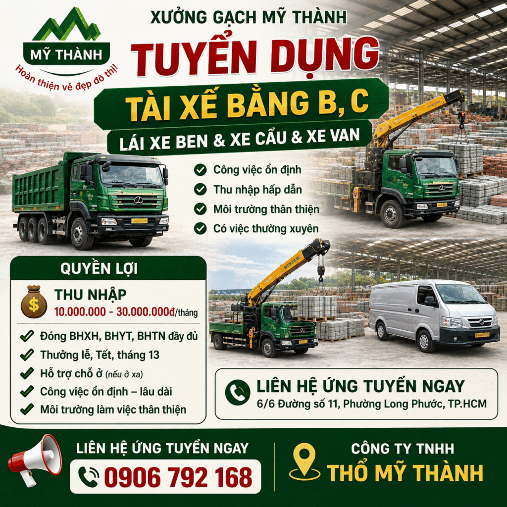 Mỹ Thành tuyển dụng tài xế B,C